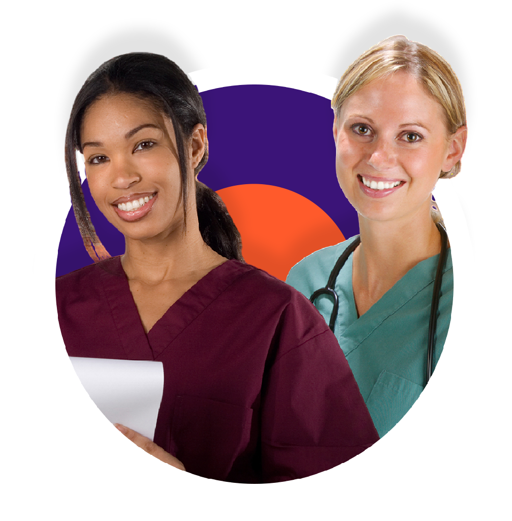 A nurse consulting with a colleague in a hospital hallway